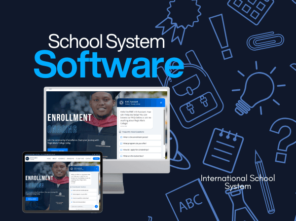 Regis Maris College enrollment site shown on desktop and tablet with AI chat
